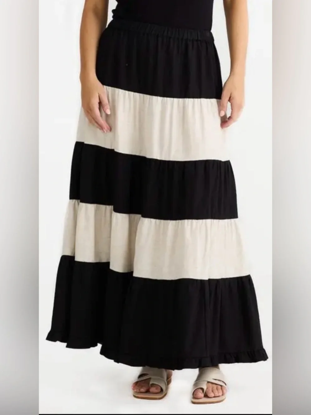 Black and Cream Tiered Maxi Skirt - Picture 2 of 5